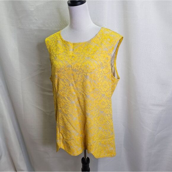 Simonton Says By George Simonton Yellow Lace Sleeveless Top Size Medium - Picture 4 of 9